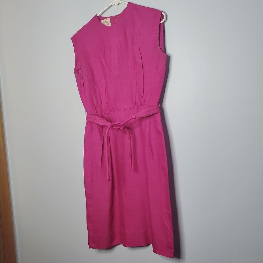 Vintage Jeanie Petite Magenta Dress 14 Basic Sleeveless Belt